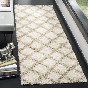 SAFAVIEH Dallas Shag Collection Area Rug – 5’1″ x 7’6″, Seafoam & Ivory, Trellis Design, Non-Shedding & Easy Care, 1.5-inch Thick Ideal for High Traffic Areas in Living Room, Bedroom (SGD258C)(Ivory/Beige)