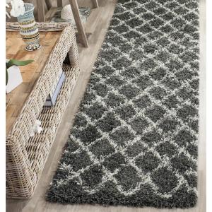 SAFAVIEH Dallas Shag Collection Area Rug – 5’1″ x 7’6″, Seafoam & Ivory, Trellis Design, Non-Shedding & Easy Care, 1.5-inch Thick Ideal for High Traffic Areas in Living Room, Bedroom (SGD258C)(Dark Grey/Ivory)