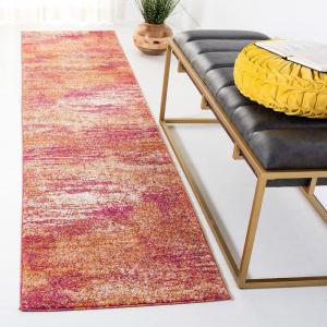 SAFAVIEH Evoke Collection 8′ x 10′ Ivory / Dark Grey EVK272G Modern Abstract Non-Shedding Living Room Bedroom Dining Home Office Area Rug(Ivory/Orange)