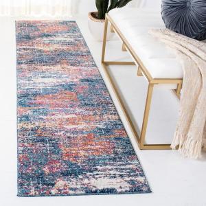 SAFAVIEH Evoke Collection 8′ x 10′ Ivory / Dark Grey EVK272G Modern Abstract Non-Shedding Living Room Bedroom Dining Home Office Area Rug(Navy/Orange)