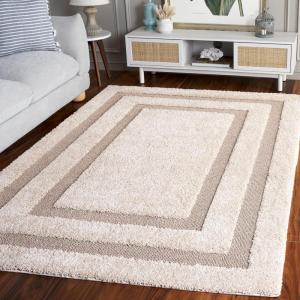 SAFAVIEH Florida Shag Collection Area Rug – 5’3″ x 7’6″, Creme & Creme, Border Design, Non-Shedding & Easy Care, 1.2-inch Thick Ideal for High Traffic Areas in Living Room, Bedroom (SG454-1111)(Beige/Dark Beige)