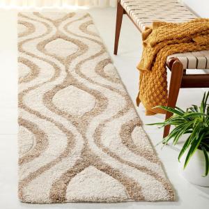 SAFAVIEH Florida Shag Collection Area Rug – 8’6″ x 12′, Cream & Smoke, Modern Ogee Design, Non-Shedding & Easy Care, 1.2-inch Thick Ideal for High Traffic Areas in Living Room, Bedroom (SG461-1179)(Ivory/Beige)