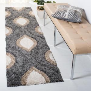 SAFAVIEH Florida Shag Collection Area Rug – 8’6″ x 12′, Cream & Smoke, Modern Ogee Design, Non-Shedding & Easy Care, 1.2-inch Thick Ideal for High Traffic Areas in Living Room, Bedroom (SG461-1179)(Grey/Ivory)