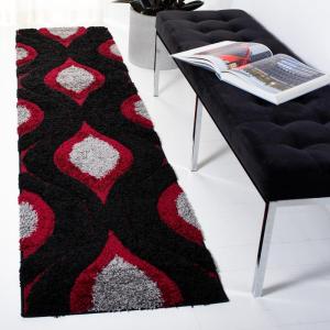 SAFAVIEH Florida Shag Collection Area Rug – 8’6″ x 12′, Cream & Smoke, Modern Ogee Design, Non-Shedding & Easy Care, 1.2-inch Thick Ideal for High Traffic Areas in Living Room, Bedroom (SG461-1179)(Red / Black)