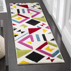 SAFAVIEH Hollywood Collection Area Rug – 6’7″ Square, Ivory & Rose, Mid-Century Modern Design, Non-Shedding & Easy Care, Ideal for High Traffic Areas in Living Room, Bedroom (HLW700A)(Ivory/Rose)