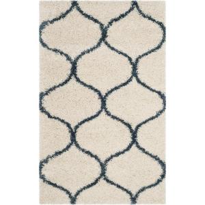 SAFAVIEH Hudson Shag Collection Area Rug – 5’3″ x 7’6″, Grey & Ivory, Moroccan Trellis Design, Non-Shedding & Easy Care, 2-inch Thick Ideal for High Traffic Areas in Living Room, Bedroom (SGH280B)(Ivory/Steel Blue)