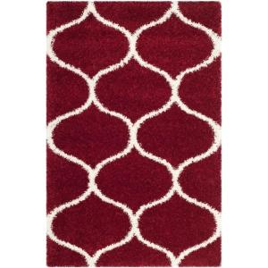 SAFAVIEH Hudson Shag Collection Area Rug – 5’3″ x 7’6″, Grey & Ivory, Moroccan Trellis Design, Non-Shedding & Easy Care, 2-inch Thick Ideal for High Traffic Areas in Living Room, Bedroom (SGH280B)(Red/Ivory)
