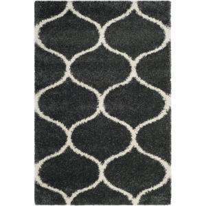 SAFAVIEH Hudson Shag Collection Area Rug – 5’3″ x 7’6″, Grey & Ivory, Moroccan Trellis Design, Non-Shedding & Easy Care, 2-inch Thick Ideal for High Traffic Areas in Living Room, Bedroom (SGH280B)(Dark Grey/Ivory)