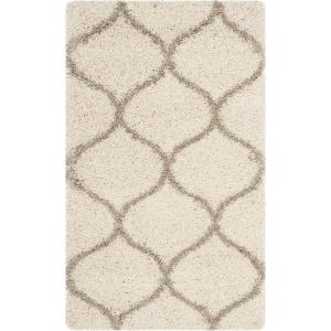 SAFAVIEH Hudson Shag Collection Area Rug – 5’3″ x 7’6″, Grey & Ivory, Moroccan Trellis Design, Non-Shedding & Easy Care, 2-inch Thick Ideal for High Traffic Areas in Living Room, Bedroom (SGH280B)(Ivory/Beige)