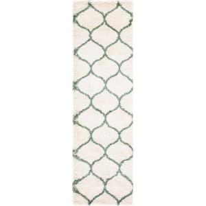 SAFAVIEH Hudson Shag Collection Area Rug – 5’3″ x 7’6″, Grey & Ivory, Moroccan Trellis Design, Non-Shedding & Easy Care, 2-inch Thick Ideal for High Traffic Areas in Living Room, Bedroom (SGH280B)(Ivory/Green)