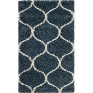 SAFAVIEH Hudson Shag Collection Area Rug – 5’3″ x 7’6″, Grey & Ivory, Moroccan Trellis Design, Non-Shedding & Easy Care, 2-inch Thick Ideal for High Traffic Areas in Living Room, Bedroom (SGH280B)(Slate Blue/Ivory)