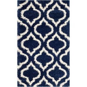 SAFAVIEH Hudson Shag Collection Area Rug – 6′ x 9′, Grey & Ivory, Moroccan Design, Non-Shedding & Easy Care, 2-inch Thick Ideal for High Traffic Areas in Living Room, Bedroom (SGH284B)(Navy/Ivory)