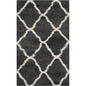 SAFAVIEH Hudson Shag Collection Area Rug – 8′ x 10′, Slate Blue & Ivory, Moroccan Trellis Design, Non-Shedding & Easy Care, 2-inch Thick Ideal for High Traffic Areas in Living Room, Bedroom (SGH283L)(Dark Grey/Ivory)