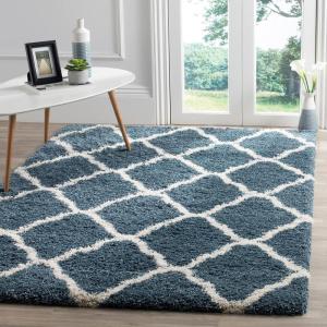 SAFAVIEH Hudson Shag Collection Area Rug – 8′ x 10′, Slate Blue & Ivory, Moroccan Trellis Design, Non-Shedding & Easy Care, 2-inch Thick Ideal for High Traffic Areas in Living Room, Bedroom (SGH283L)(Slate Blue/Ivory)