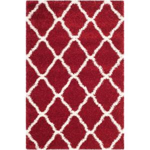 SAFAVIEH Hudson Shag Collection Area Rug – 8′ x 10′, Slate Blue & Ivory, Moroccan Trellis Design, Non-Shedding & Easy Care, 2-inch Thick Ideal for High Traffic Areas in Living Room, Bedroom (SGH283L)(Red/Ivory)
