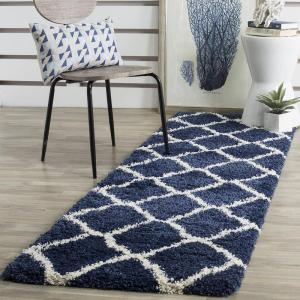 SAFAVIEH Hudson Shag Collection Area Rug – 8′ x 10′, Slate Blue & Ivory, Moroccan Trellis Design, Non-Shedding & Easy Care, 2-inch Thick Ideal for High Traffic Areas in Living Room, Bedroom (SGH283L)(Navy/Ivory)