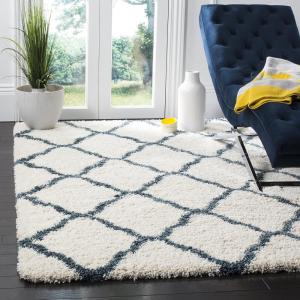 SAFAVIEH Hudson Shag Collection Area Rug – 8′ x 10′, Slate Blue & Ivory, Moroccan Trellis Design, Non-Shedding & Easy Care, 2-inch Thick Ideal for High Traffic Areas in Living Room, Bedroom (SGH283L)(Ivory / Slate Blue)