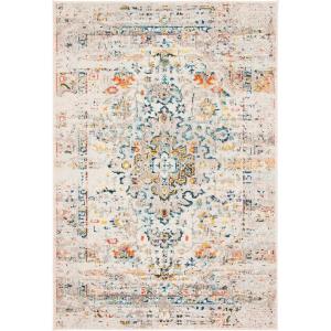 SAFAVIEH Madison Collection Area Rug – 5’3″ x 7’6″, Cream & Blue, Boho Distressed Medallion Design, Non-Shedding & Easy Care, Ideal for High Traffic Areas in Living Room, Bedroom (MAD474B)(Cream/Blue)