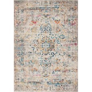 SAFAVIEH Madison Collection Area Rug – 5’3″ x 7’6″, Cream & Blue, Boho Distressed Medallion Design, Non-Shedding & Easy Care, Ideal for High Traffic Areas in Living Room, Bedroom (MAD474B)(Grey/Gold)