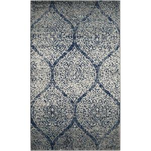 SAFAVIEH Madison Collection Area Rug – 5’3″ x 7’6″, Creme & Yellow, Glam Ogee Trellis Distressed Design, Non-Shedding & Easy Care, Ideal for High Traffic Areas in Living Room, Bedroom (MAD604C)(Navy/Silver)