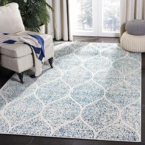 SAFAVIEH Madison Collection Area Rug – 5’3″ x 7’6″, Creme & Yellow, Glam Ogee Trellis Distressed Design, Non-Shedding & Easy Care, Ideal for High Traffic Areas in Living Room, Bedroom (MAD604C)(Cream/Turquoise)