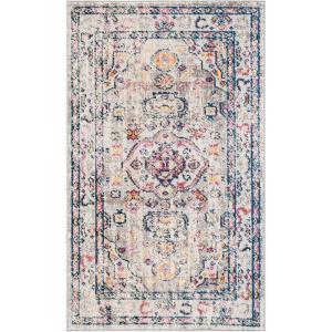 SAFAVIEH Madison Collection Area Rug – 5’3″ x 7’6″, Orange & Ivory, Boho Chic Medallion Distressed Design, Non-Shedding & Easy Care, Ideal for High Traffic Areas in Living Room, Bedroom (MAD468P)(Grey/Blue)
