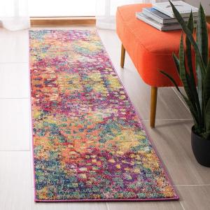 SAFAVIEH Madison Collection Area Rug – 6′ x 9′, Grey & Red, Boho Abstract Distressed Design, Non-Shedding & Easy Care, Ideal for High Traffic Areas in Living Room, Bedroom (MAD425R)(Fuchsia/Gold)