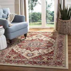 SAFAVIEH Mahal Collection Area Rug – 8′ x 10′, Red & Natural, Traditional Oriental Design, Non-Shedding & Easy Care, Ideal for High Traffic Areas in Living Room, Bedroom (MAH698A)(Creme/Red)