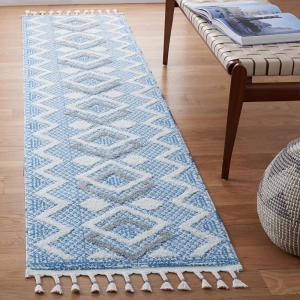 SAFAVIEH Moroccan Tassel Shag Collection Accent Rug – 4’5″ x 6’5″, Ivory & Black, 0.75-inch Thick Ideal for High Traffic Areas in Entryway, Living Room, Bedroom (MTS452A)(Ivory/Light Blue)