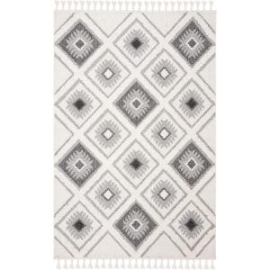 SAFAVIEH Moroccan Tassel Shag Collection Area Rug – 5’3″ x 7’6″, Ivory & Grey, Boho Design, Non-Shedding & Easy Care, 2-inch Thick Ideal for High Traffic Areas in Living Room, Bedroom (MTS601F)(Ivory/Grey)