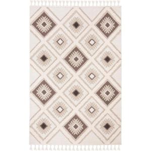 SAFAVIEH Moroccan Tassel Shag Collection Area Rug – 5’3″ x 7’6″, Ivory & Grey, Boho Design, Non-Shedding & Easy Care, 2-inch Thick Ideal for High Traffic Areas in Living Room, Bedroom (MTS601F)(Ivory/Brown)