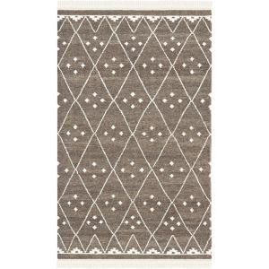 SAFAVIEH Natural Kilim Collection Area Rug – 5′ x 8′, Natural & Ivory, Handmade Moroccan Boho Tribal Wool & Viscose, Ideal for High Traffic Areas in Living Room, Bedroom (NKM316B)(Brown/Ivory)