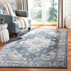 SAFAVIEH Oregon Collection Area Rug – 8′ x 10′, Beige & Grey, Oriental Distressed Design, Non-Shedding & Easy Care, Ideal for High Traffic Areas in Living Room, Bedroom (ORE898B)(Blue/Creme)