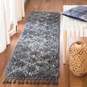 SAFAVIEH Pro Luxe Shag Collection Area Rug – 5′ x 8′, Blue & Creme, Moroccan Boho Tassel Design, Non-Shedding & Easy Care, 2.4-inch Thick Ideal for High Traffic Areas in Living Room, Bedroom (PLX432L)(Blue/Creme)