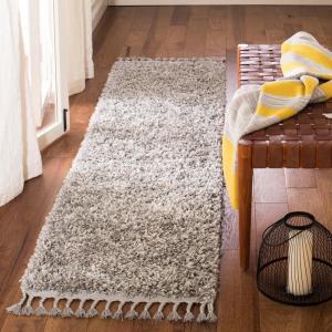SAFAVIEH Pro Luxe Shag Collection Area Rug – 5′ x 8′, Blue & Creme, Moroccan Boho Tassel Design, Non-Shedding & Easy Care, 2.4-inch Thick Ideal for High Traffic Areas in Living Room, Bedroom (PLX432L)(Grey/Cream)