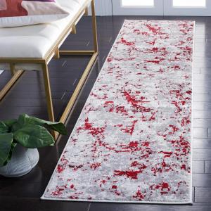 SAFAVIEH Skyler Collection 8′ x 10′ Blue/Ivory SKY186M Modern Abstract Non-Shedding Living Room Bedroom Dining Home Office Area Rug(Grey/Red)