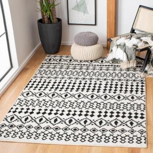 SAFAVIEH Tulum Collection Area Rug – 5’3″ x 7’6″, Ivory & Grey, Moroccan Boho Distressed Design, Non-Shedding & Easy to Clean, Ideal for Living Room, Bedroom, Dining Space (TUL240A)(Ivory/Black)