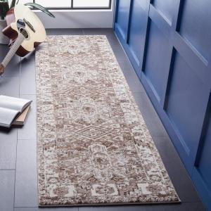 SAFAVIEH Vintage Hamadan Collection Area Rug – 8′ Round, Red & Multi, Traditional Persian Design, Non-Shedding & Easy to Clean, Ideal for Living Room, Bedroom, Dining Space (VTH211A)(Brown/Ivory)