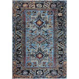 SAFAVIEH Vintage Hamadan Collection Area Rug – 8′ Round, Red & Multi, Traditional Persian Design, Non-Shedding & Easy to Clean, Ideal for Living Room, Bedroom, Dining Space (VTH211A)(Light Blue/Black)