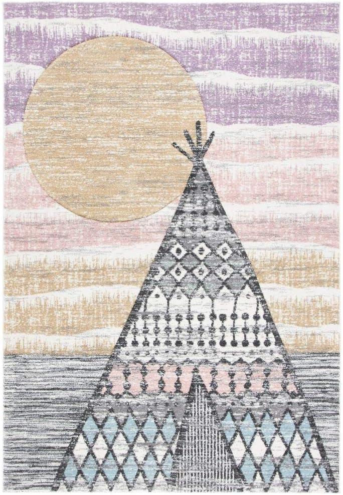 image:imageSAFAVIEH Carousel Kids Collection Accent Rug 4 x 6 Grey amp Pink Boho Design NonShedding amp Easy Care Ideal for High Traffic Areas for Boys amp Girls in Playroom Nursery Bedroom CRK117FGreyPink