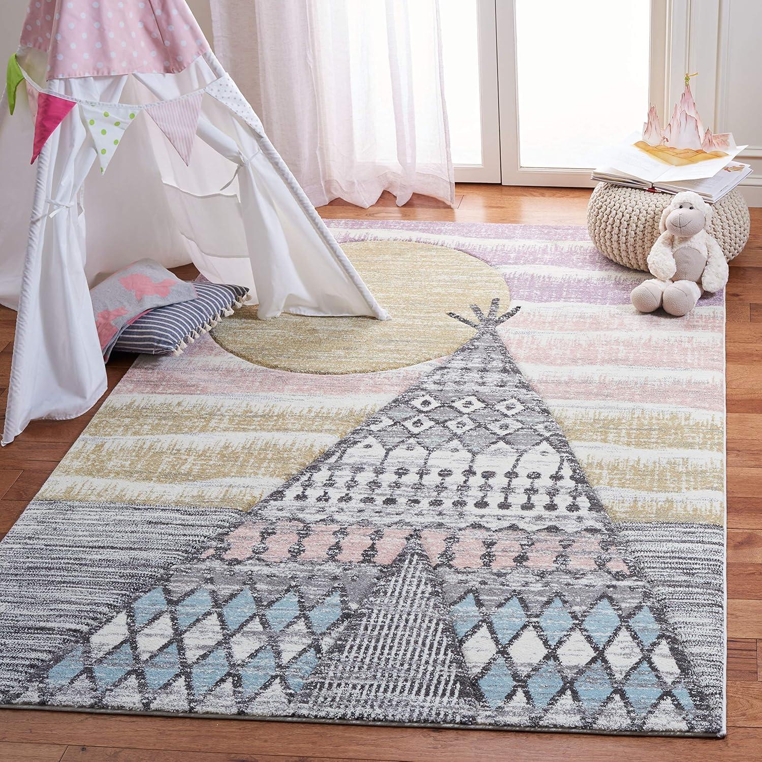 image:imageSAFAVIEH Carousel Kids Collection Accent Rug 4 x 6 Grey amp Pink Boho Design NonShedding amp Easy Care Ideal for High Traffic Areas for Boys amp Girls in Playroom Nursery Bedroom CRK117FGreyPink