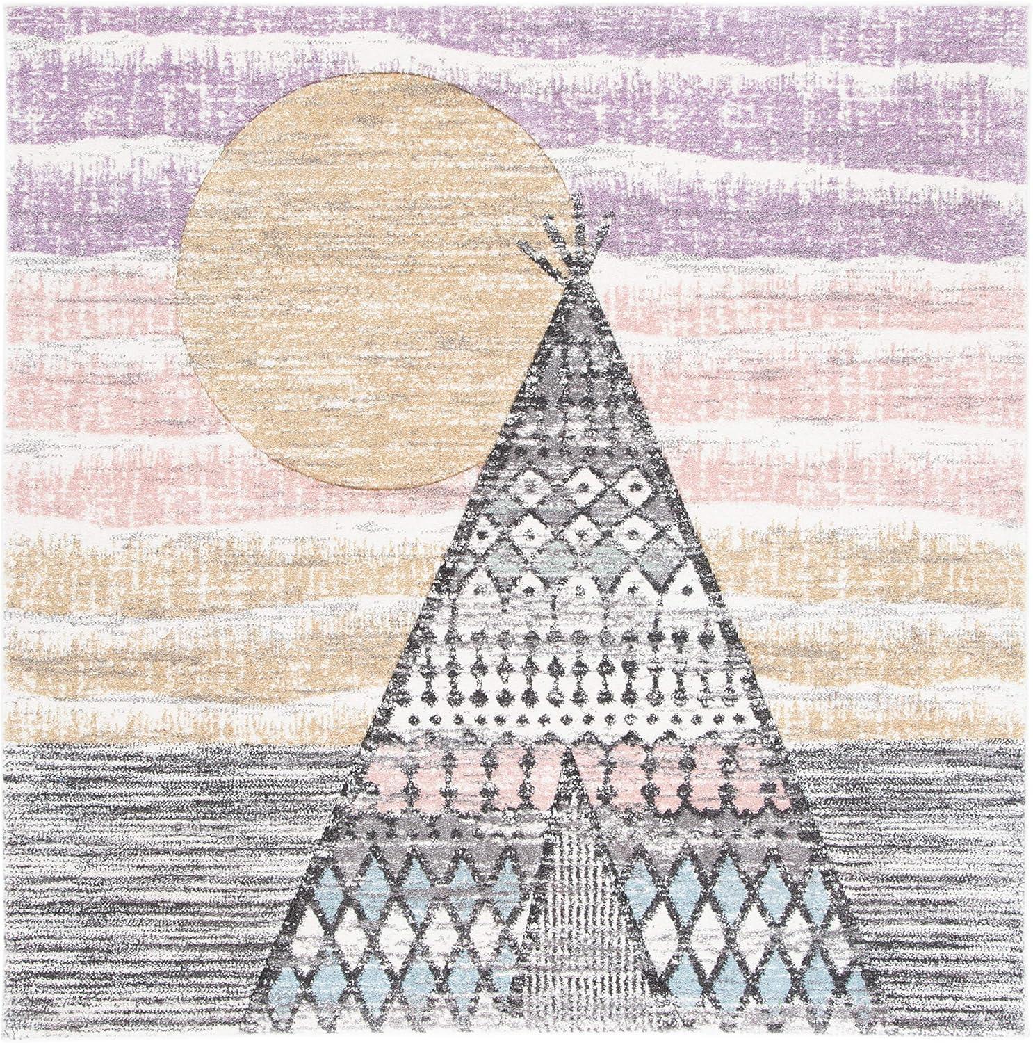 image:imageSAFAVIEH Carousel Kids Collection Accent Rug 4 x 6 Grey amp Pink Boho Design NonShedding amp Easy Care Ideal for High Traffic Areas for Boys amp Girls in Playroom Nursery Bedroom CRK117FGreyPink