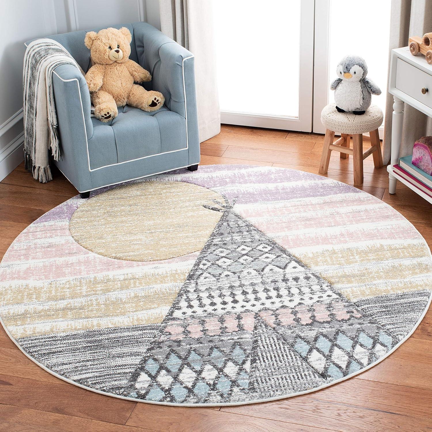 image:imageSAFAVIEH Carousel Kids Collection Accent Rug 4 x 6 Grey amp Pink Boho Design NonShedding amp Easy Care Ideal for High Traffic Areas for Boys amp Girls in Playroom Nursery Bedroom CRK117FGreyPink