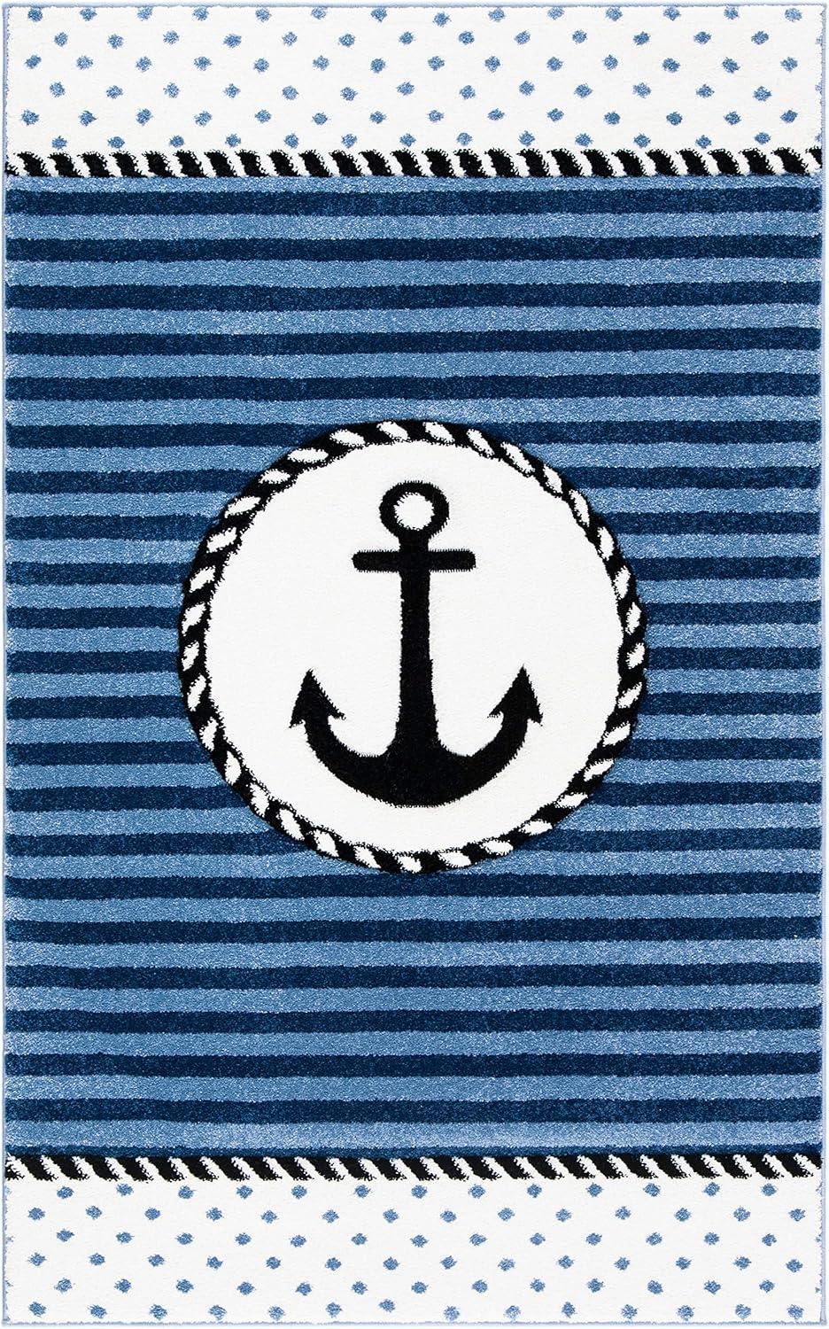 image:imageSAFAVIEH Carousel Kids Collection Accent Rug 4 x 6 Ivory amp Navy NonShedding amp Easy Care Ideal for High Traffic Areas for Boys amp Girls in Playroom Nursery Bedroom CRK124ANavyIvory