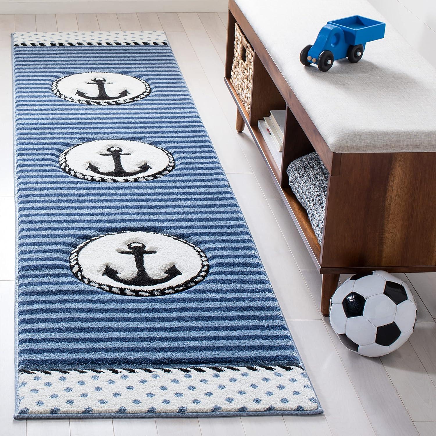 image:imageSAFAVIEH Carousel Kids Collection Accent Rug 4 x 6 Ivory amp Navy NonShedding amp Easy Care Ideal for High Traffic Areas for Boys amp Girls in Playroom Nursery Bedroom CRK124ANavyIvory