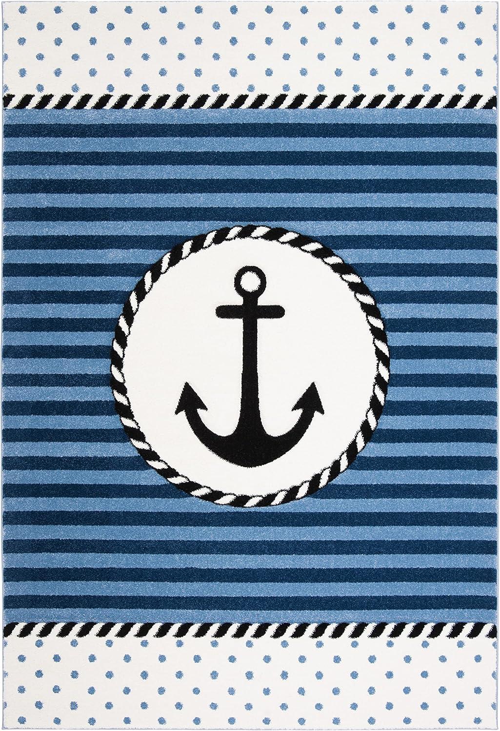 image:imageSAFAVIEH Carousel Kids Collection Accent Rug 4 x 6 Ivory amp Navy NonShedding amp Easy Care Ideal for High Traffic Areas for Boys amp Girls in Playroom Nursery Bedroom CRK124ANavyIvory