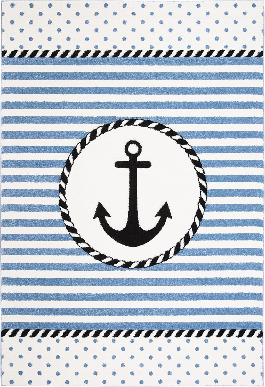 image:imageSAFAVIEH Carousel Kids Collection Accent Rug 4 x 6 Ivory amp Navy NonShedding amp Easy Care Ideal for High Traffic Areas for Boys amp Girls in Playroom Nursery Bedroom CRK124AIvoryNavy
