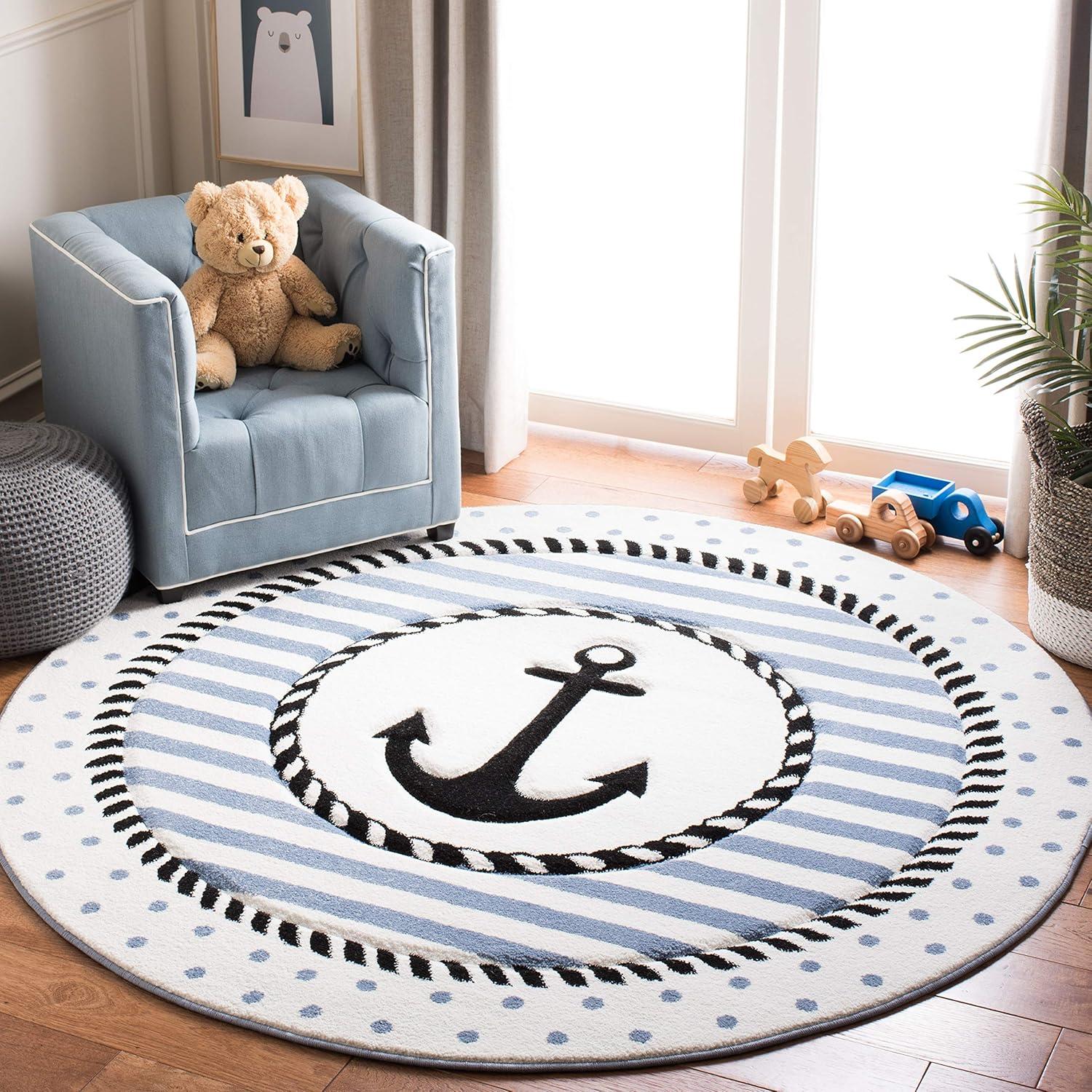 image:imageSAFAVIEH Carousel Kids Collection Accent Rug 4 x 6 Ivory amp Navy NonShedding amp Easy Care Ideal for High Traffic Areas for Boys amp Girls in Playroom Nursery Bedroom CRK124AIvoryNavy