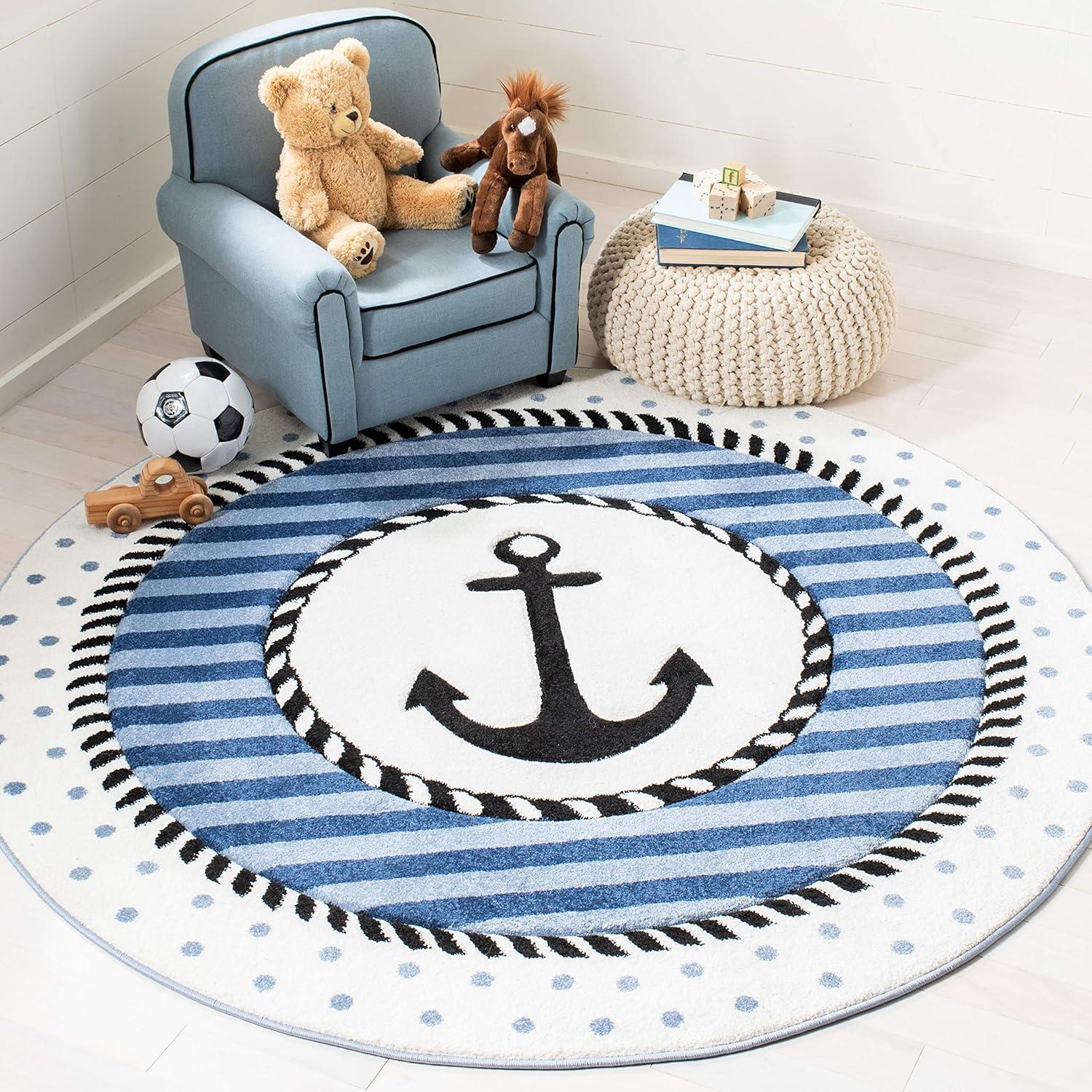 image:imageSAFAVIEH Carousel Kids Collection Accent Rug 4 x 6 Ivory amp Navy NonShedding amp Easy Care Ideal for High Traffic Areas for Boys amp Girls in Playroom Nursery Bedroom CRK124ANavyIvory