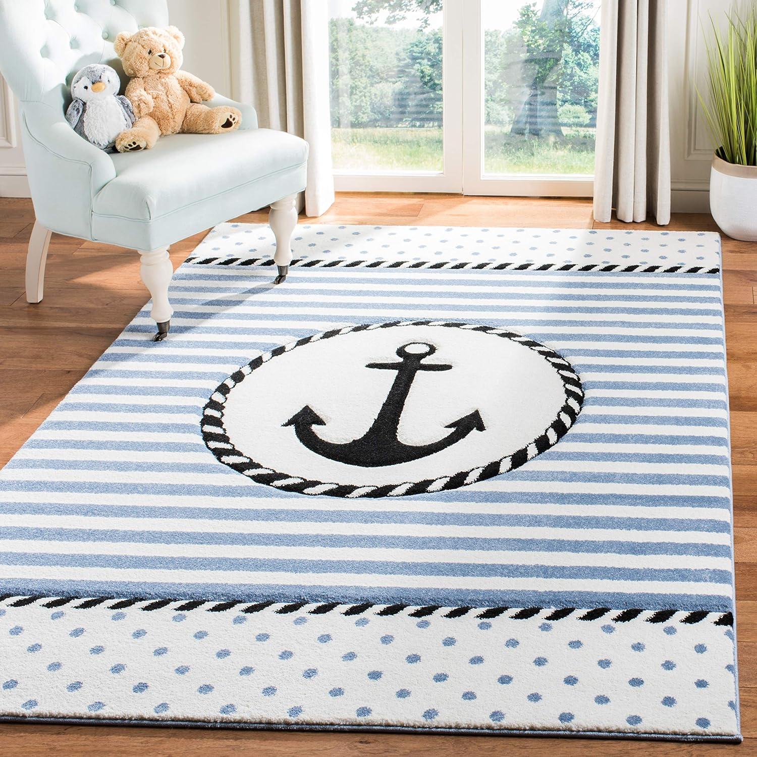 image:imageSAFAVIEH Carousel Kids Collection Accent Rug 4 x 6 Ivory amp Navy NonShedding amp Easy Care Ideal for High Traffic Areas for Boys amp Girls in Playroom Nursery Bedroom CRK124AIvoryNavy